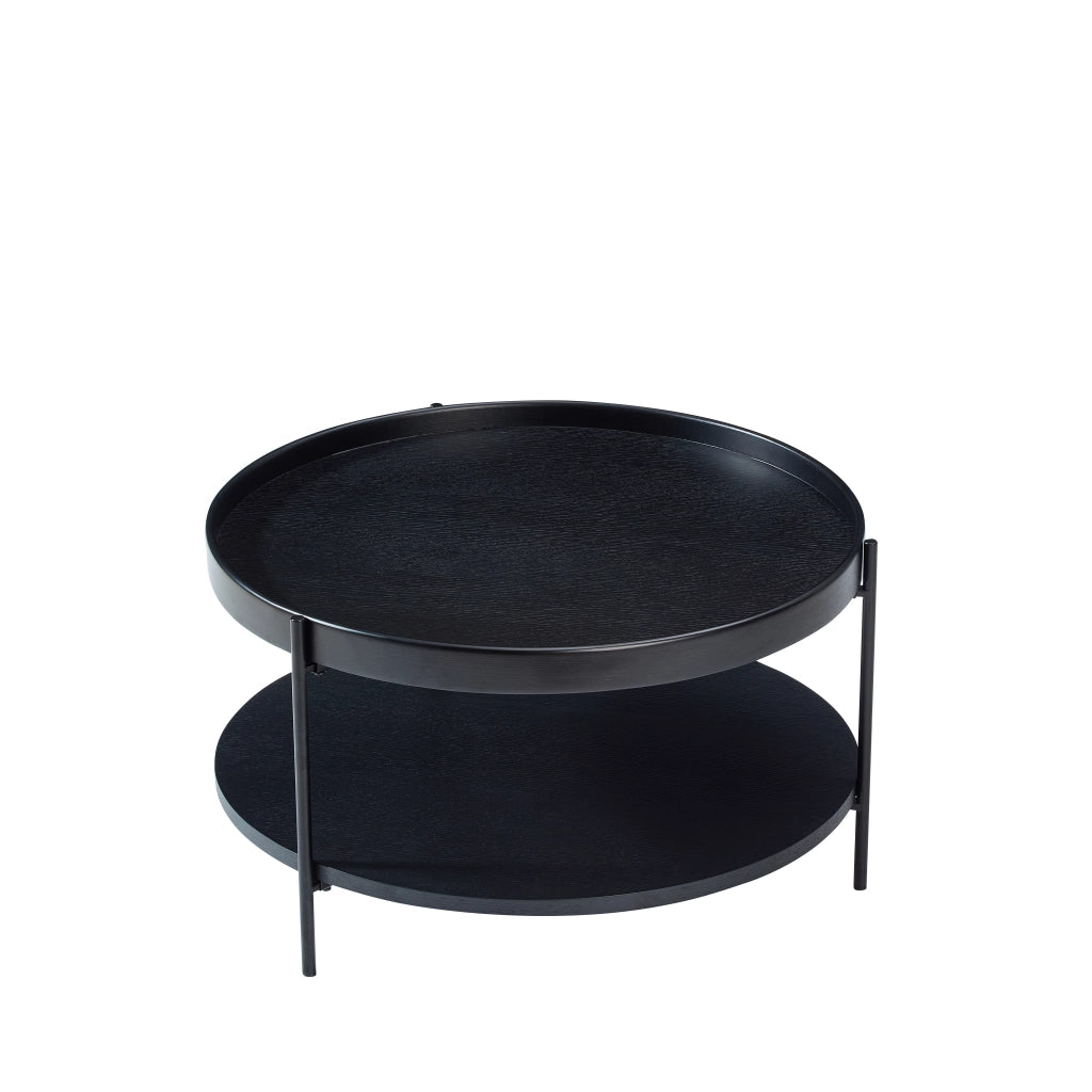 Tavolino da salotto rotondo a due ripiani in legno e metallo 69 x 69 x 38 cm