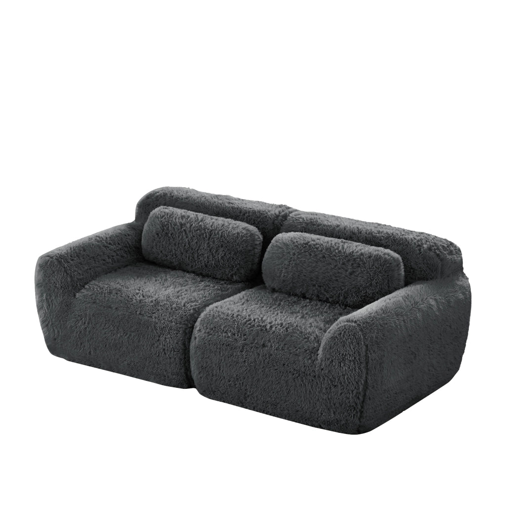 Divano 2 Posti Modulare ¨C MINIMAL ¨C Tessuto Grigio, Cuscini, Morbido