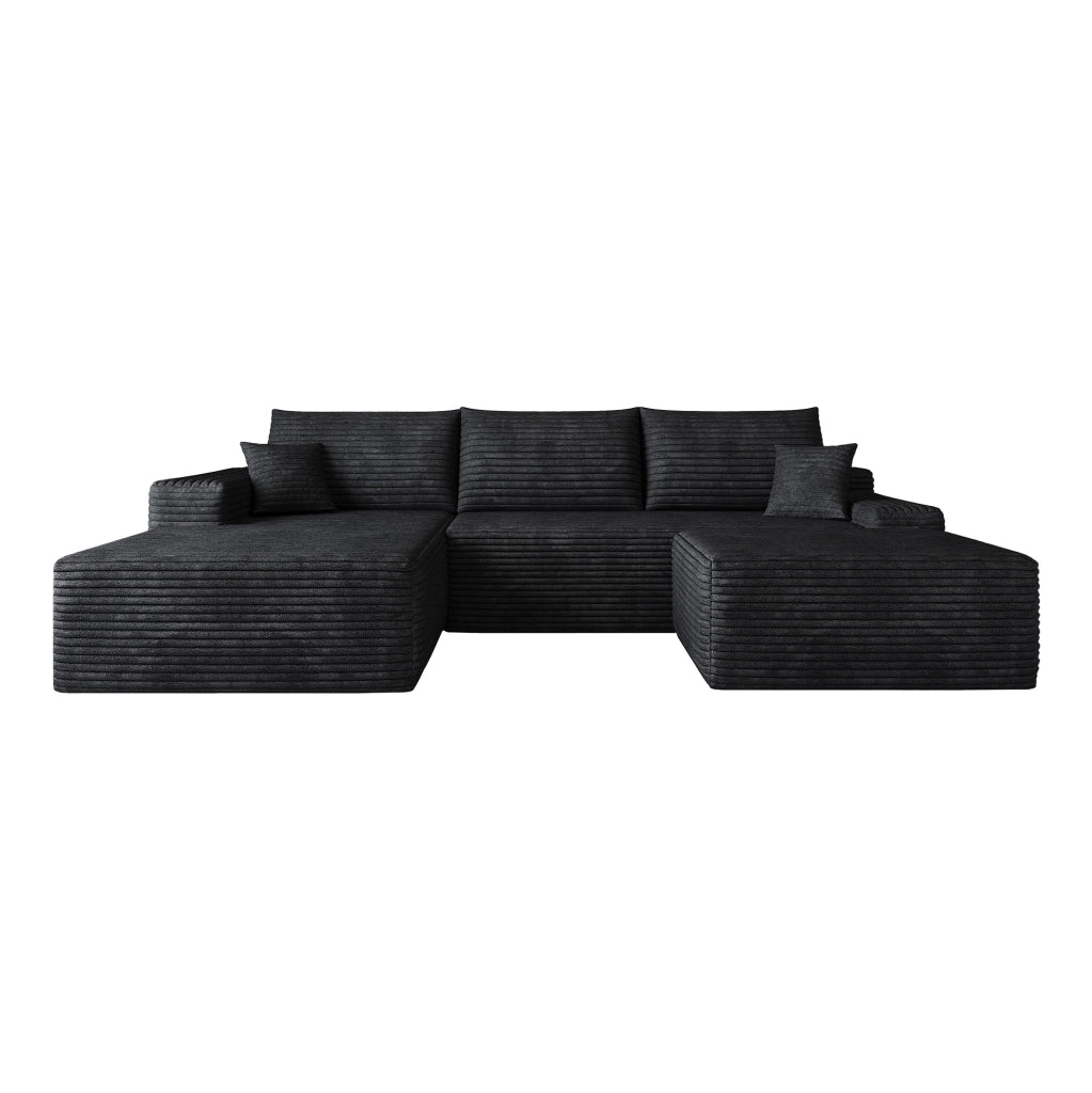 Divano modulare angolare senza braccioli 270 cm con chaise longue a L in tessuto di velluto a coste nero
