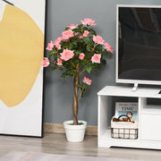 Albero artificiale di camelia rosa in plastica PE con vaso; foglie effetto seta e tronchi realistici; 90 cm