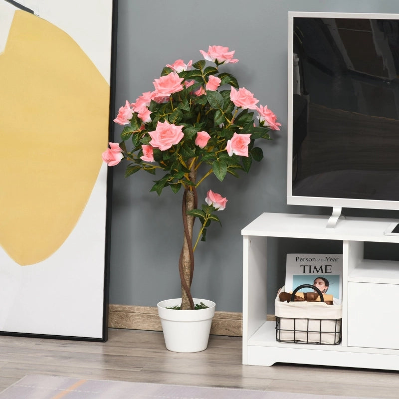 Albero artificiale di camelia rosa in plastica PE con vaso; foglie effetto seta e tronchi realistici; 90 cm