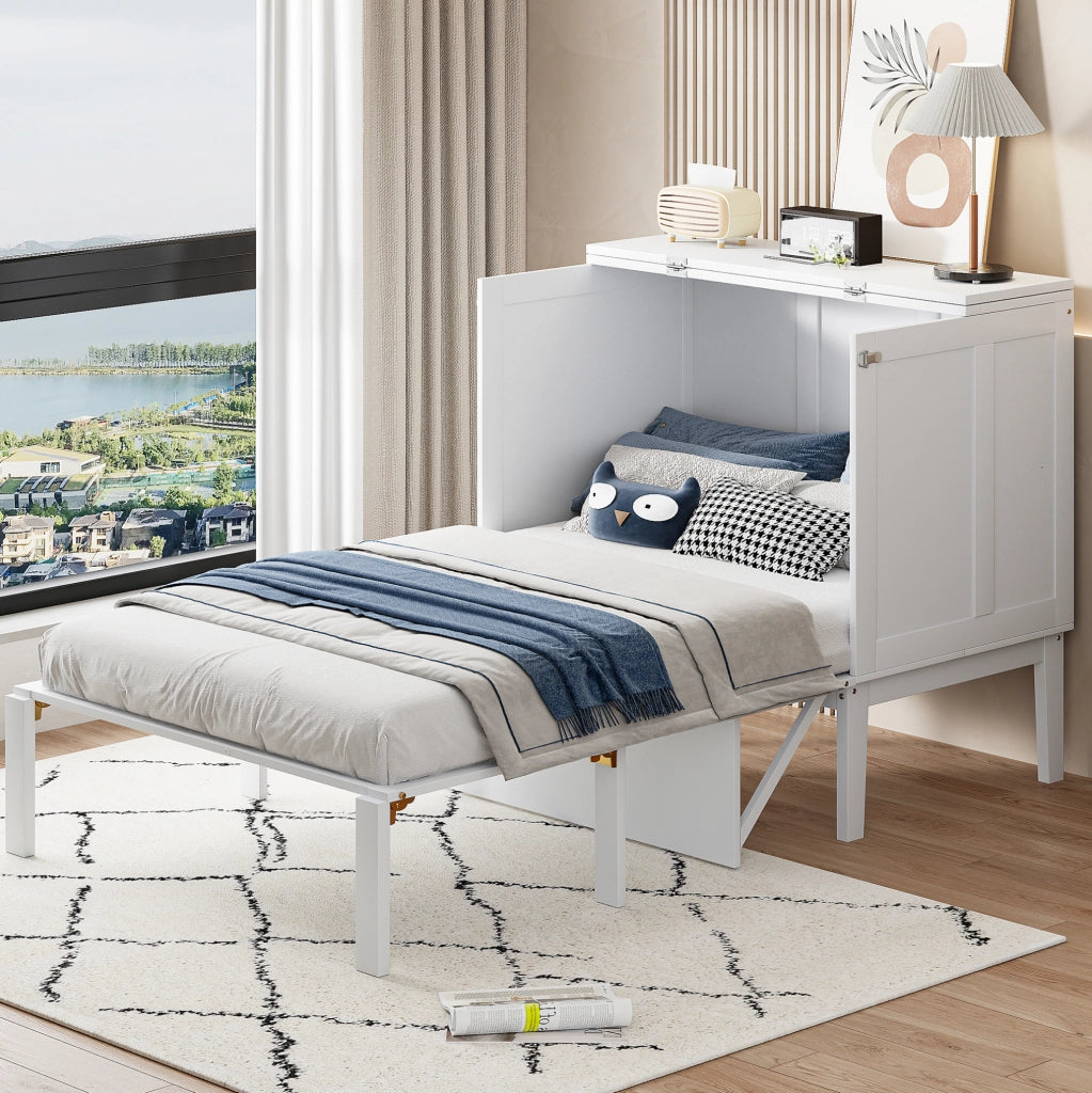 Letto pieghevole verticale 90x200 cm modulare in MDF e metallo bianco