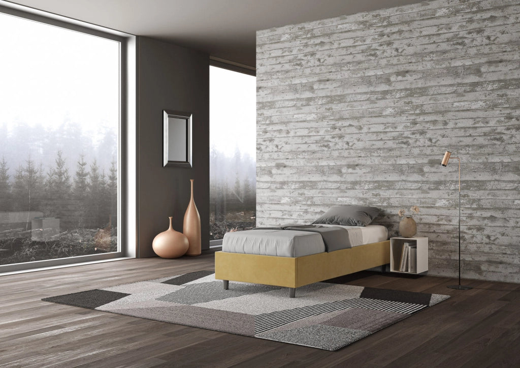 Letto 1 Piazza e Mezzo Sommier 110x200 cm con Rete e Contenitore Azelia Ocra