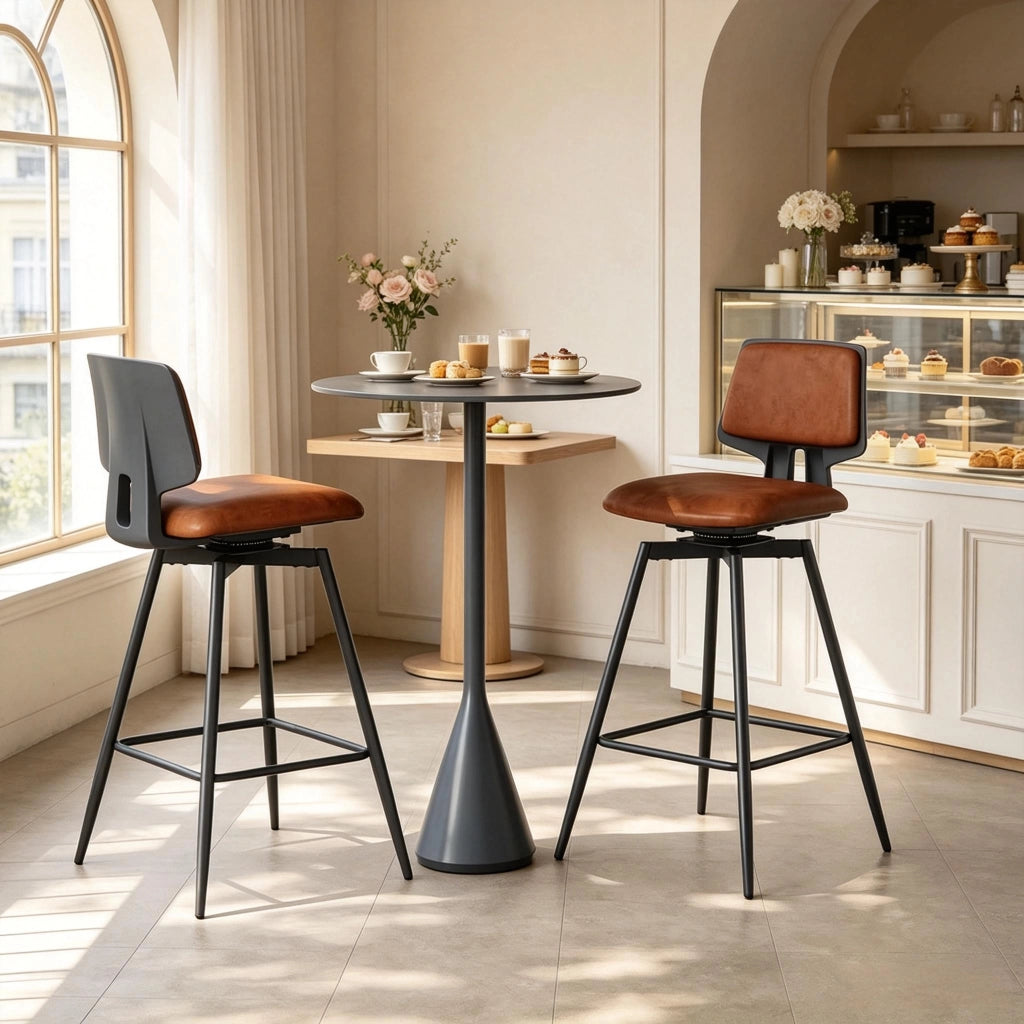 Set di 2 sgabelli da bar girevoli con schienale ergonomico, in similpelle marrone