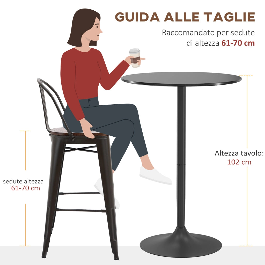 Tavolo da Bar Rotondo Moderno ¨C zephmum ¨C Nero, Acciaio e MDF, ?70x102cm