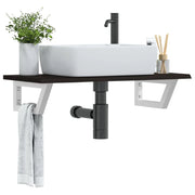 Ripiano a Parete per Lavabo in Acciaio e Massello di Rovere 3302586