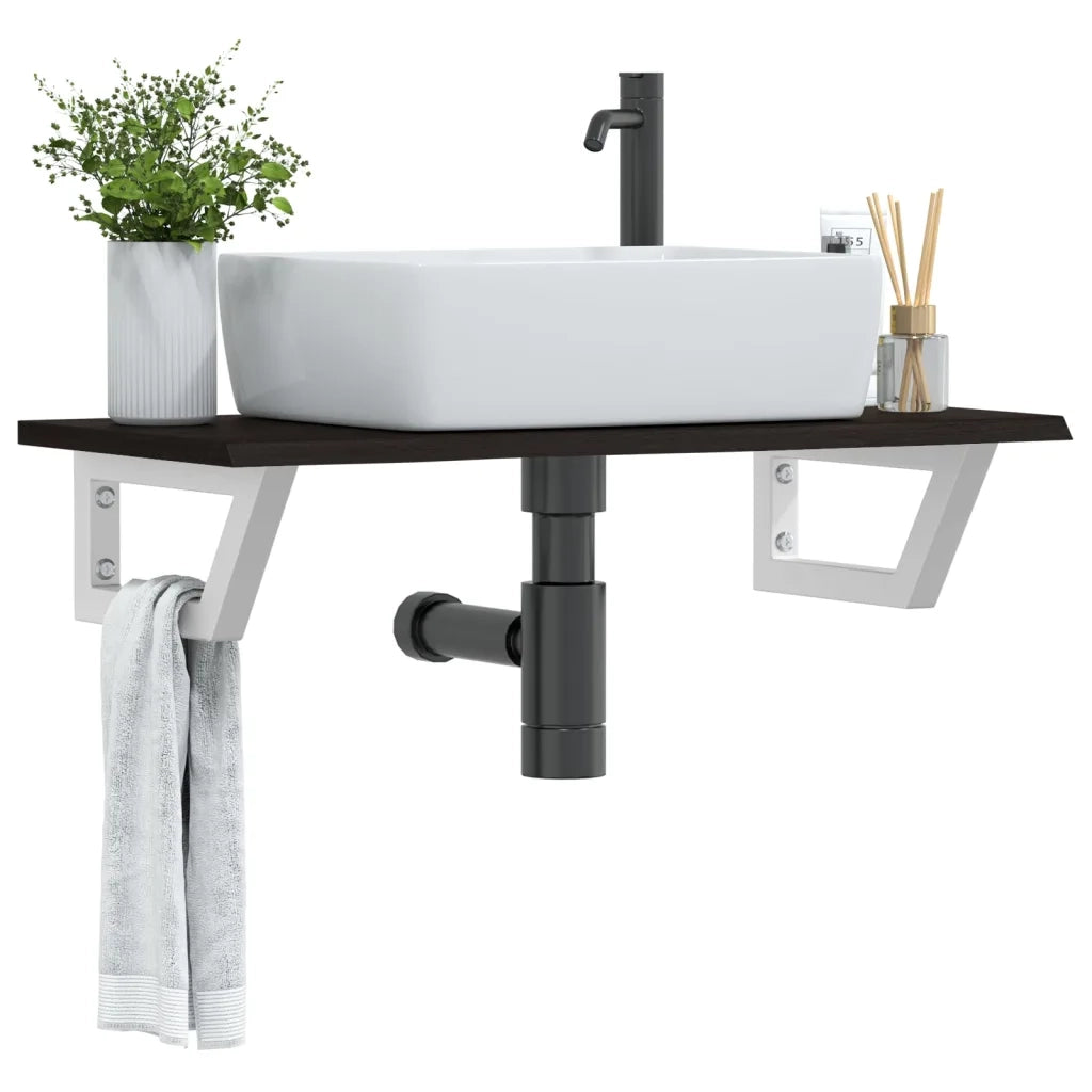 Ripiano a Parete per Lavabo in Acciaio e Massello di Rovere 3302586