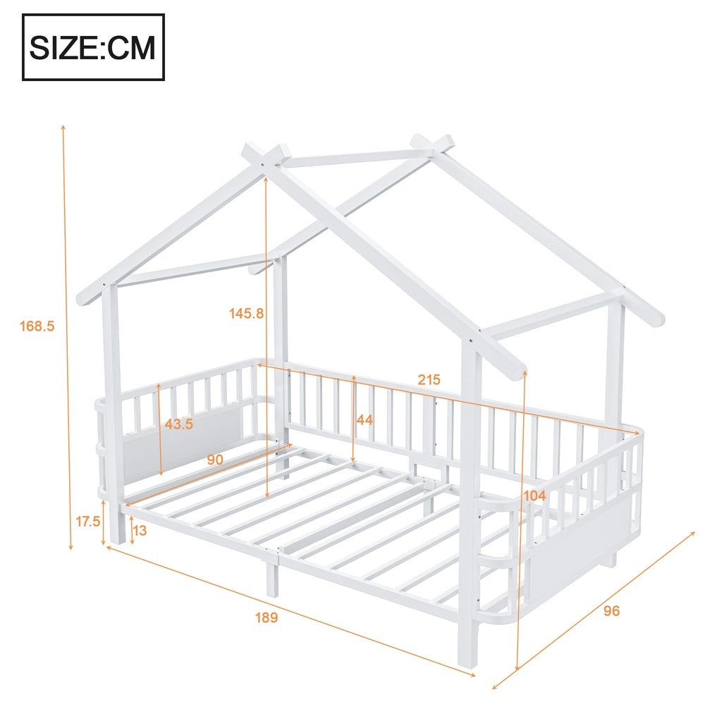 Letto per bambini a forma di casa ¨C Minimal ¨C metallo bianco 90x200cm con griglia di sicurezza