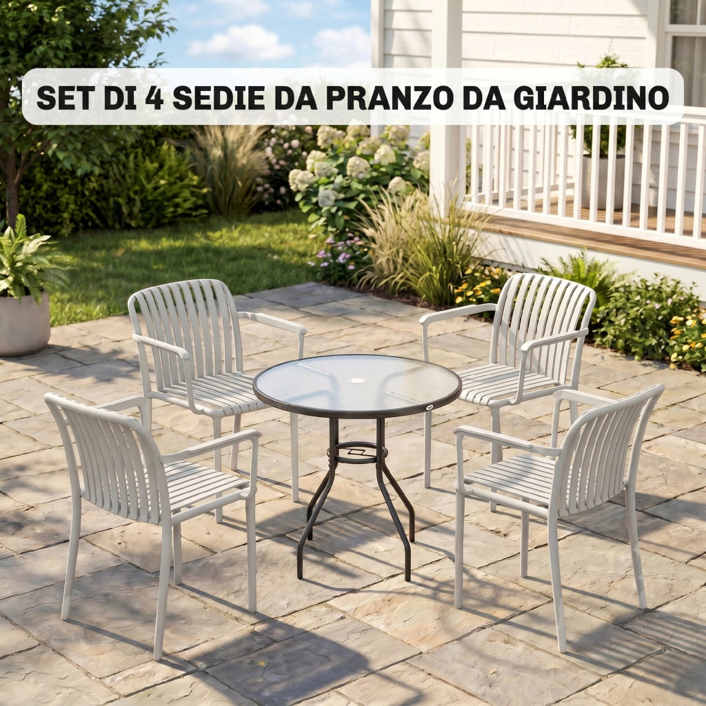Set di 4 Sedie da Giardino Impilabili 58x57,5x79,5 cm con Braccioli Design a Doghe in Plastica Grigio
