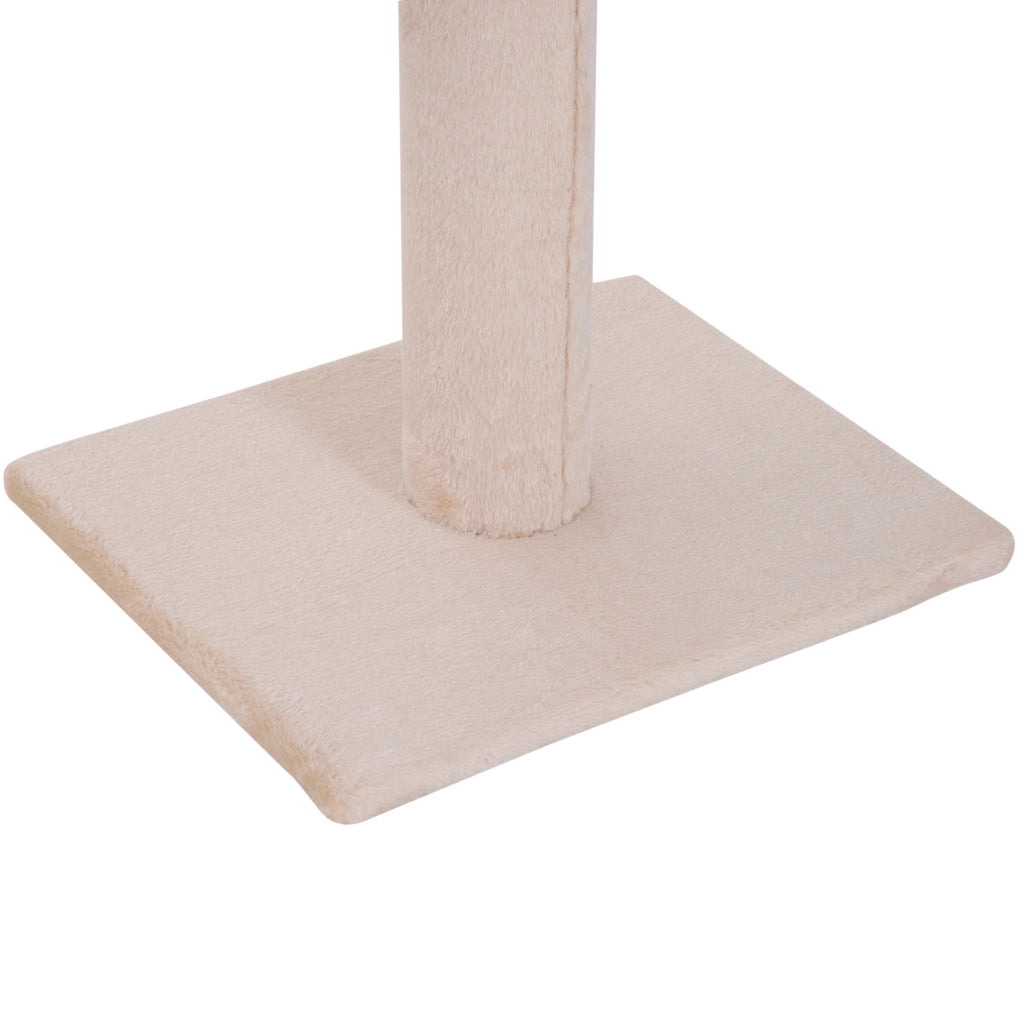 Tiragraffi da soffitto regolabile per gatti a 5 livelli con rivestimento in peluche e sisal beige 40 × 34 × 230–260 cm