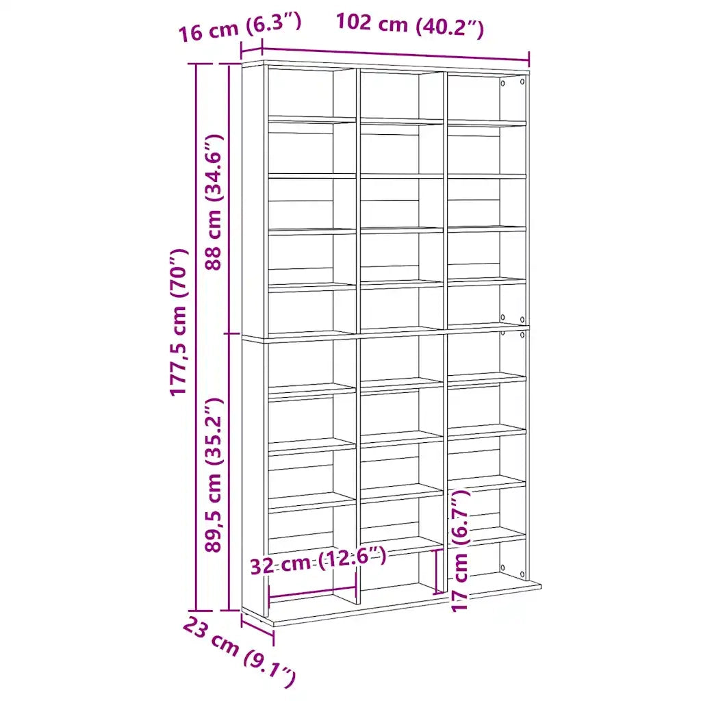 Mobile Porta CD Legno Antico 102x23x177,5 cm Legno Multistrato 855998