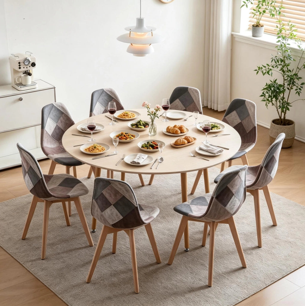 SEDIA da pranzo patchwork multicolore in tessuto e legno, set da 8 pezzi