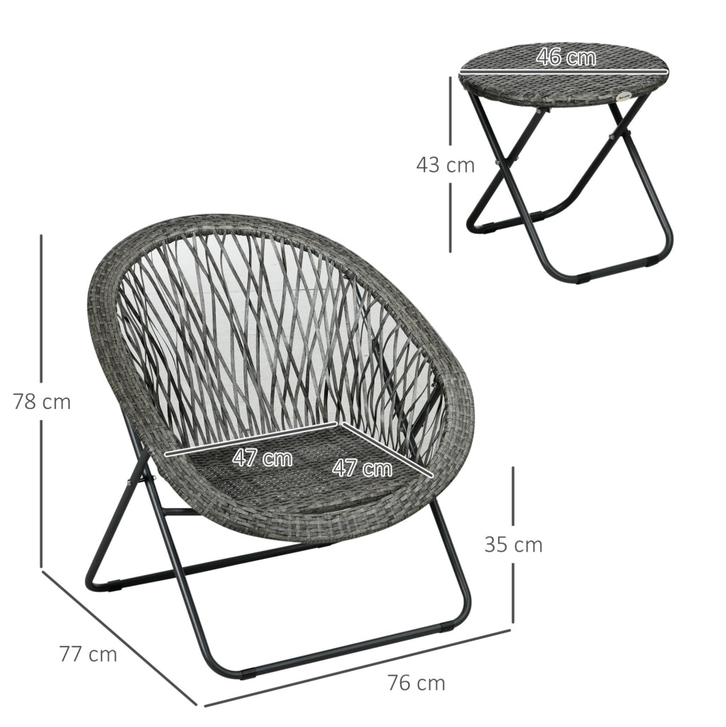 Set da giardino pieghevole 3 pezzi con tavolino rotondo e 2 sedie in acciaio grigio per balcone e terrazza