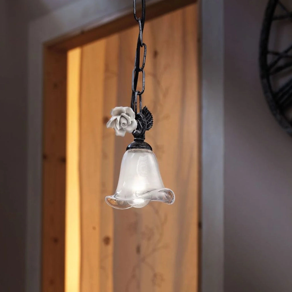 Lampadario Classico Siena Metallo E Ceramica Nero Sfumato Argento 1 Luce E14