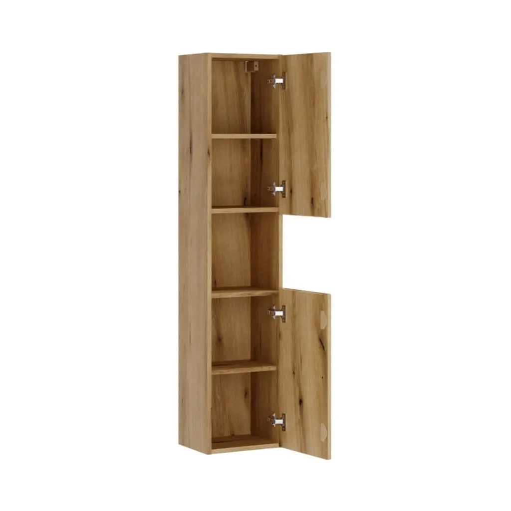 Set da bagno sospeso VANO in rovere chiaro 110cm: mobile sottolavabo con cassetti + piano per lavabo + colonna
