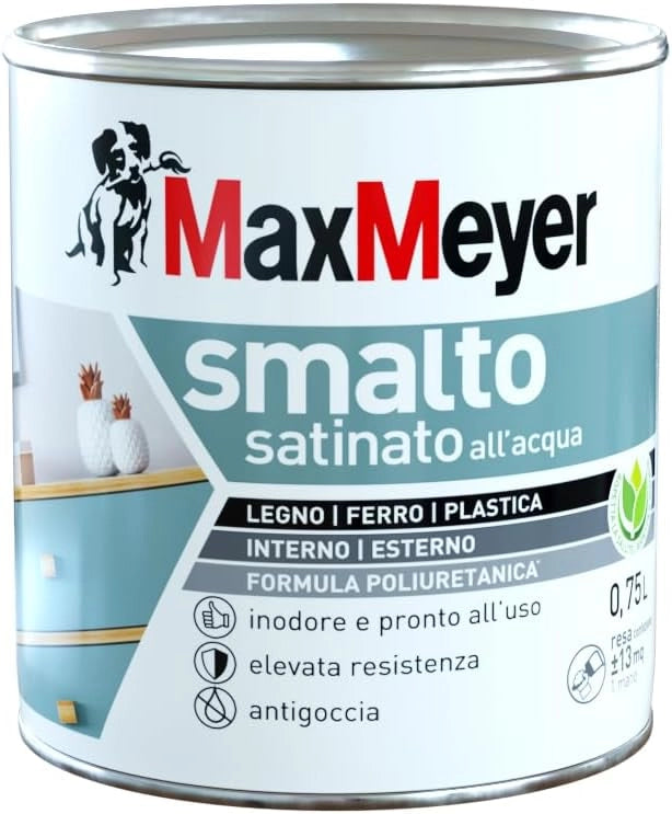 Smalto Satinato All'Acqua Poliuretanico, Colore Grigio Fumo, 0.75L