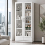 Vetrina 80x40x160 cm bianca in MDF e vetro, 2 cassetti