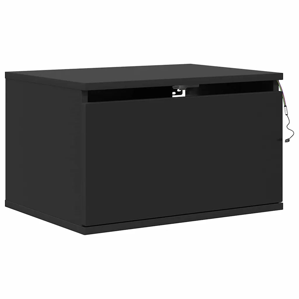 Comodini a Parete con Luci LED 2 pz Neri 836829