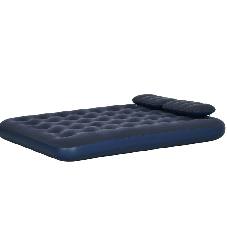 Materasso gonfiabile matrimoniale blu 203x152x22 cm con pompa a mano e cuscini per campeggio e ospiti