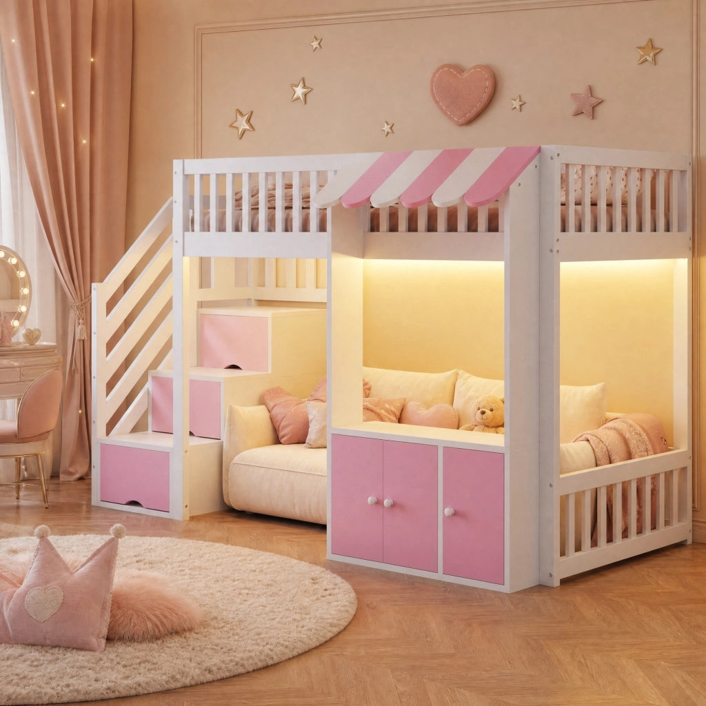 Letto a soppalco multifunzione 90 x 200 cm con luci LED
