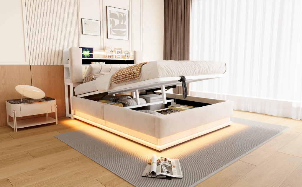 letto imbottito velluto beige 142 x 220 cm