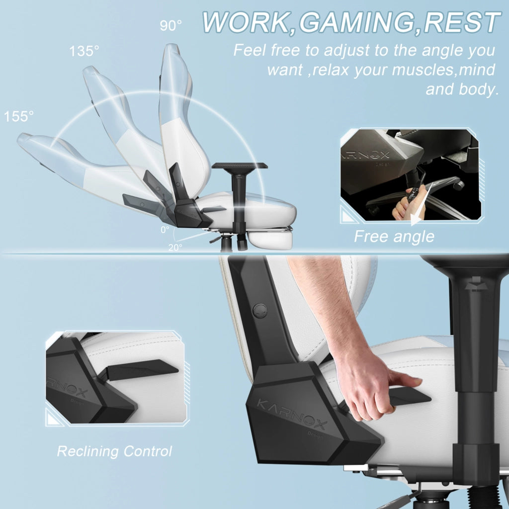 Sedia da gaming ergonomica con poggiapiedi, supporto lombare e braccioli 4D in PU bianco blu