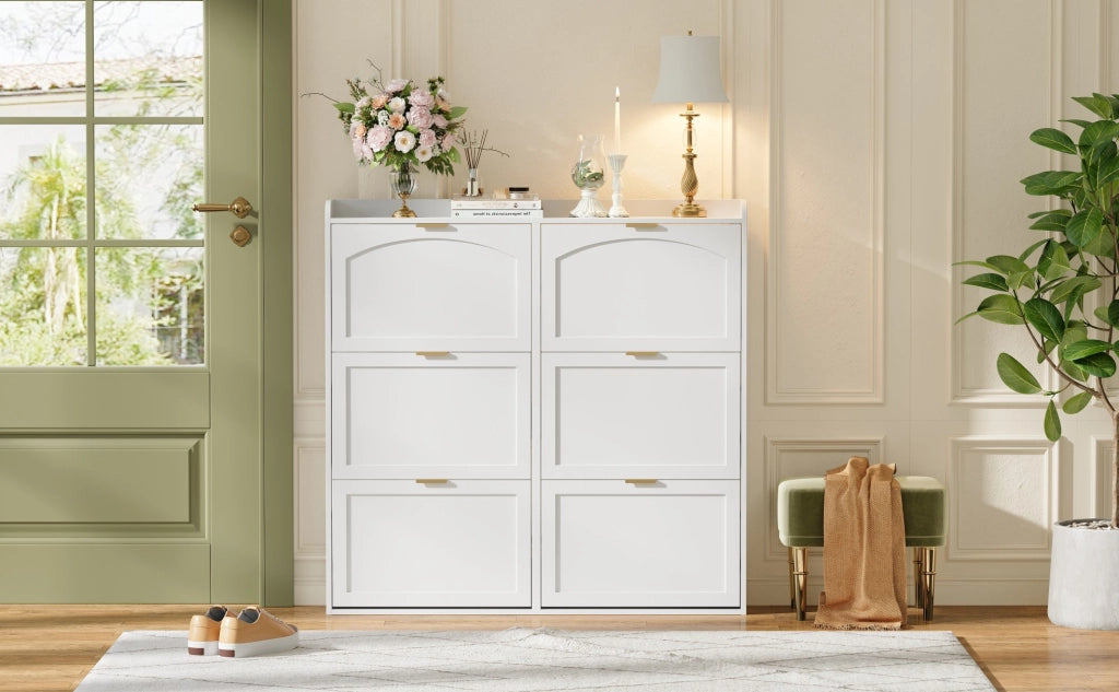 Scarpiera salvaspazio con 6 scomparti ribaltabili, mobile alto bianco 120x23x118 cm per ingresso e corridoio