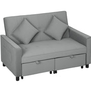 Divano Letto 2 Posti con Funzione Relax, Rivestimento in Velluto Grigio, Schienale Regolabile e Contenitore, Lavorazione con Ruote per Soggiorno o Camera Ospiti