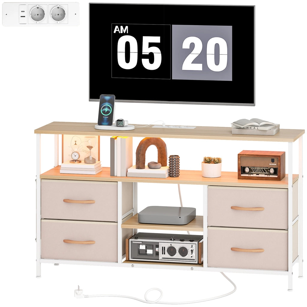Mobile TV con Luci LED e Prese USB ¨C Minimal ¨C 120x30x67,5 cm Beige e Bianco