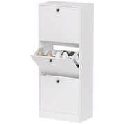 Scarpiera slim con 3 ribalte e ripiani regolabili per 12 paia, per ingresso, in legno, bianca, 47 × 28 × 115 cm
