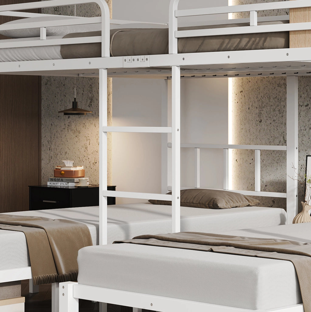 Letto a castello 3 posti 140x200 e 90x200 cm con ripiano in metallo bianco