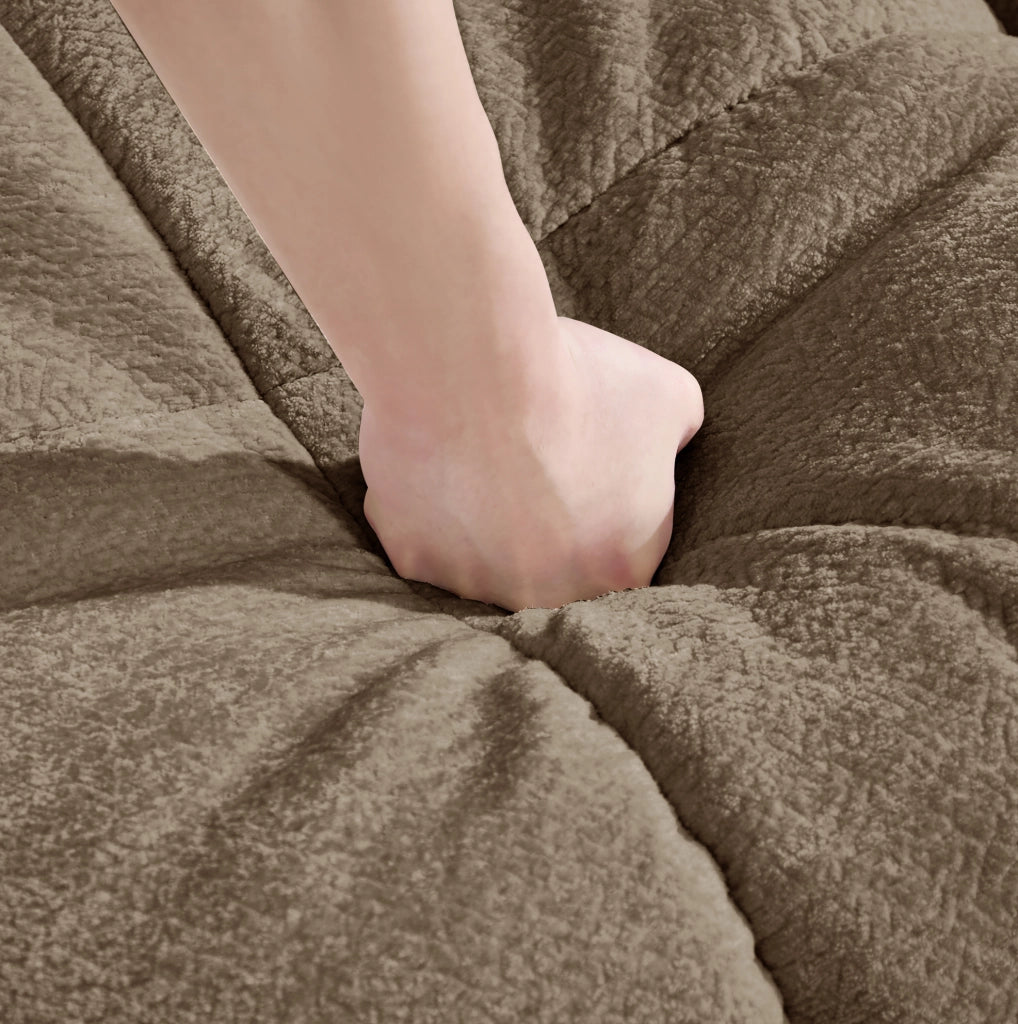 Divano 2 posti in ciniglia marrone con pouf mobile, design a U modulare, con cuscini spessi e supportivi