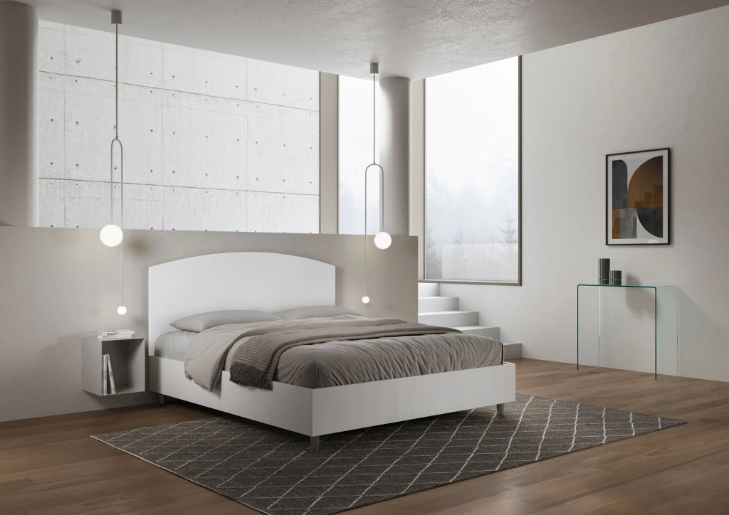 BS COM Letto matrimoniale contenitore 160x190 bianco frassino testata similpelle bianco