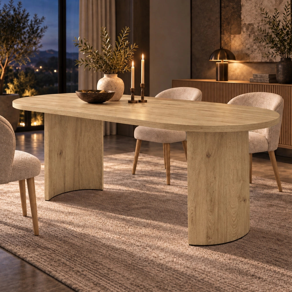 Tavolo da Pranzo 200x90 cm 6-8 Posti LEMONMAX; Piano MDF 28 mm con Angoli Arrotondati; Gambe Curve; Finitura Effetto Rovere; Portata 60 kg