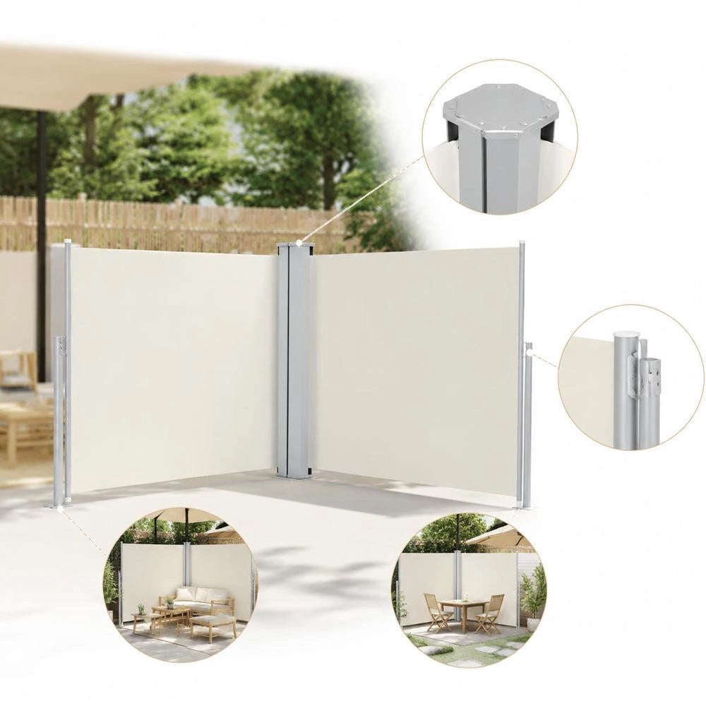 Extendable Side Awning, Cream White, 120 X 600 Cm
