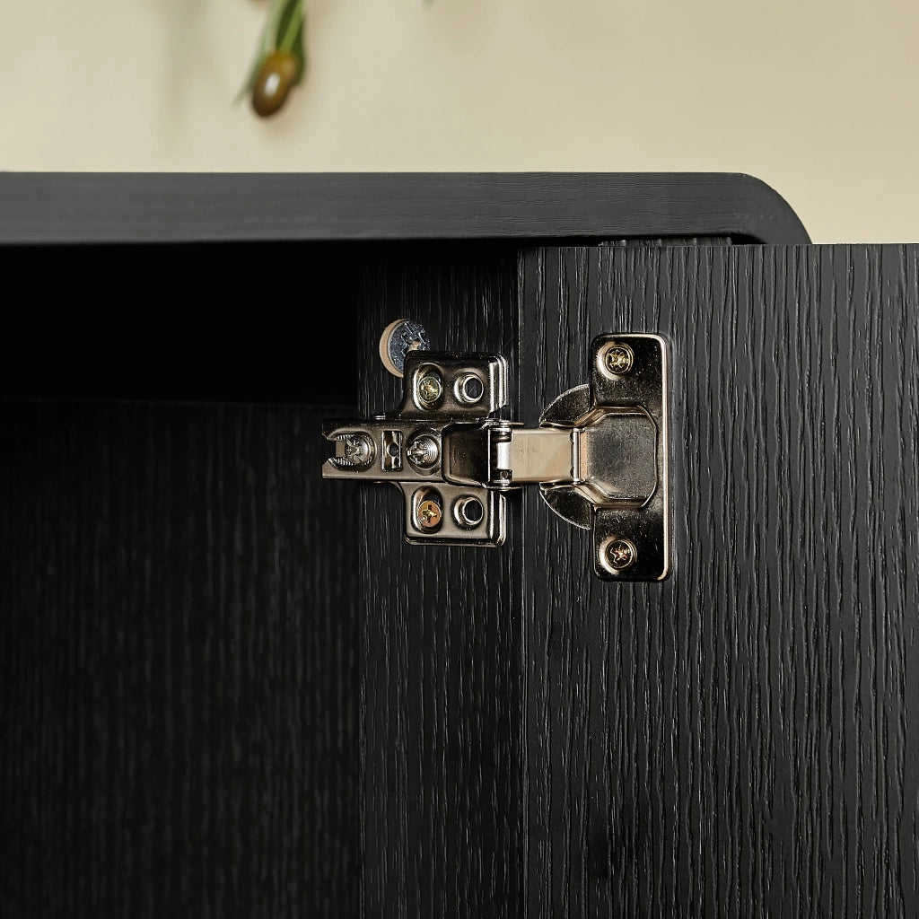 Mobile TV sospeso 160x38x30 cm con vani aperti e passacavi in truciolare nero