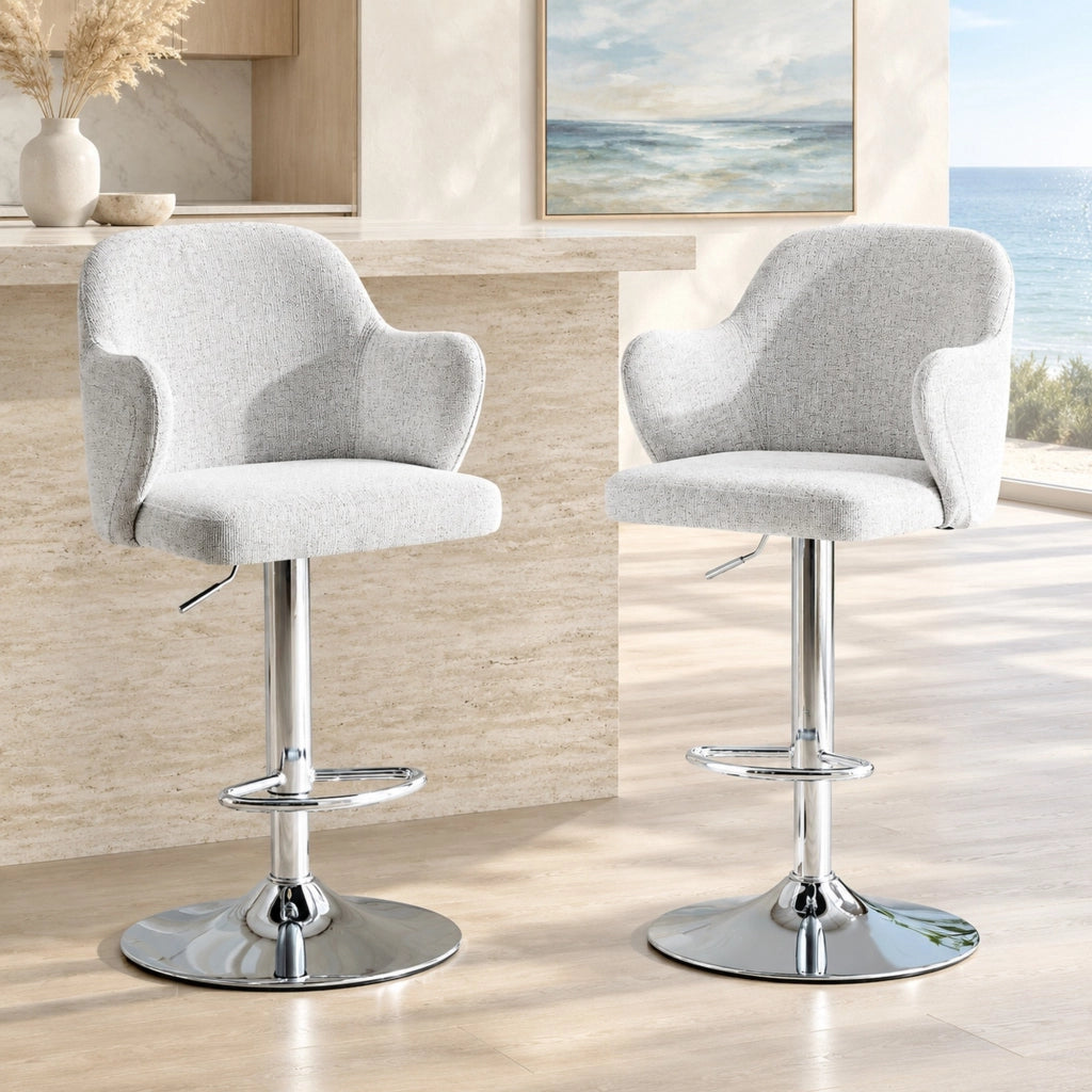 Set 2 sgabelli da bar regolabili girevoli in tessuto grigio chiaro HOMVRA