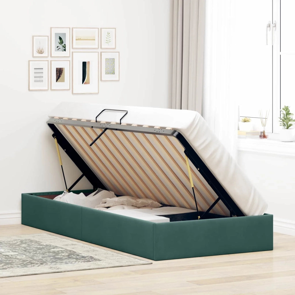 Letto singolo | Letto per adulti | Letto ottomano Verde Scuro 90 x 200 cm Velluto