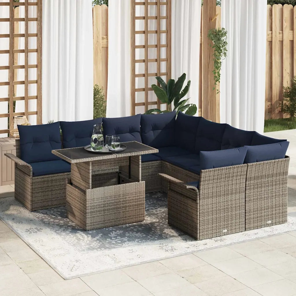 Set Divano da Giardino 9 pcs Grigio Rattan in Polipropilene 3356998