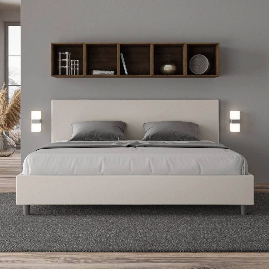 Letto Matrimoniale 160x190 cm con Rete e Contenitore Adele Bianco