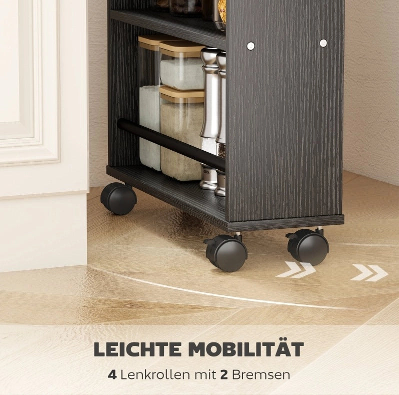 Carrello Portaoggetti Mobile con 4 Ripiani, 45x15x91 cm, Nero, Design Salvaspazio