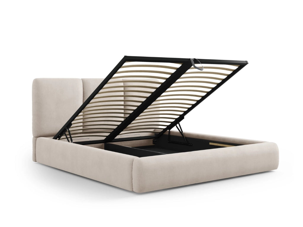 Cosmopolitan Design - Letto a cassettone con testiera "Nicolas" 180x200cm in ciniglia beige 