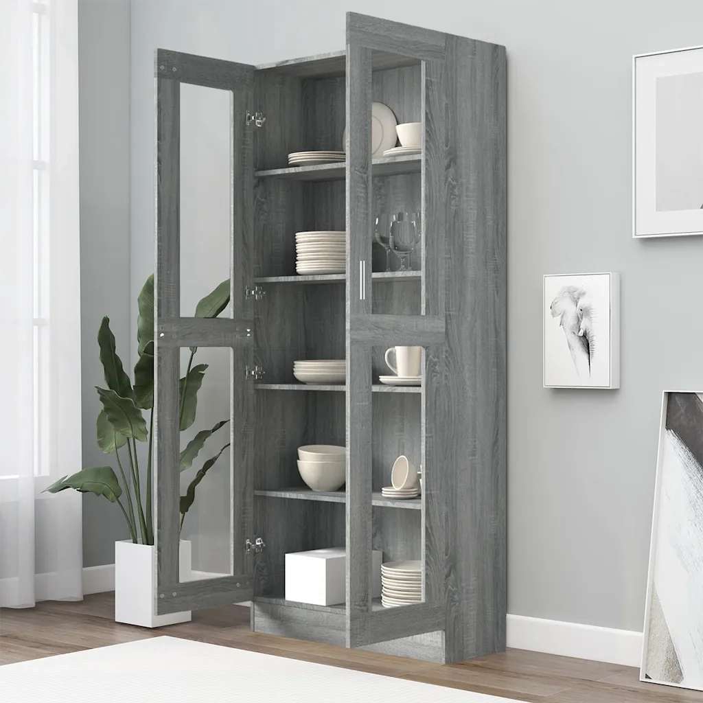 Mobile Vetrina Grigio Sonoma 82,5x30,5x185 Legno Multistrato