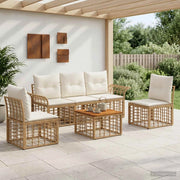 Set di divani da esterno 6 pz Naturale e Bianco Crema 3437662