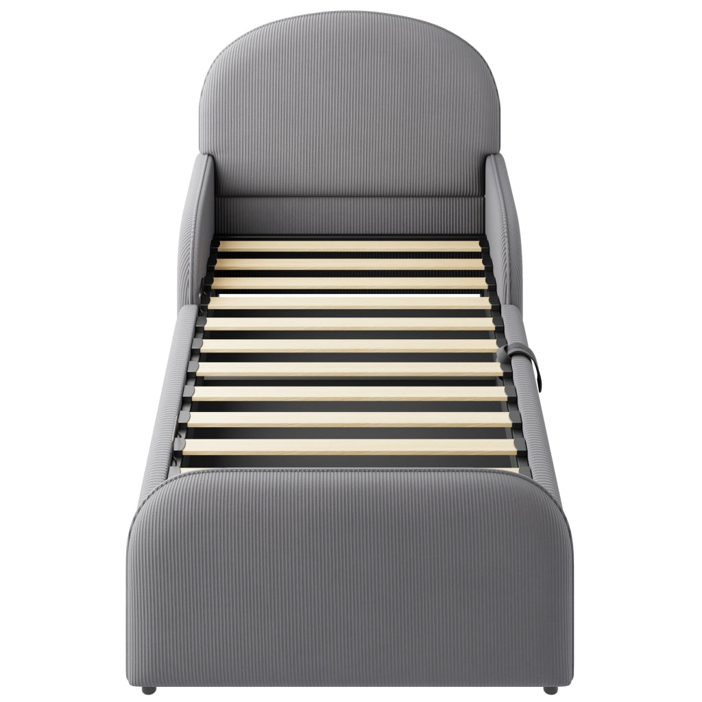 Letto Singolo Imbottito 90x200 cm con Contenitore Idraulico; Testiera Alta e Sponde di Sicurezza; Struttura in Velluto Grigio per Cameretta