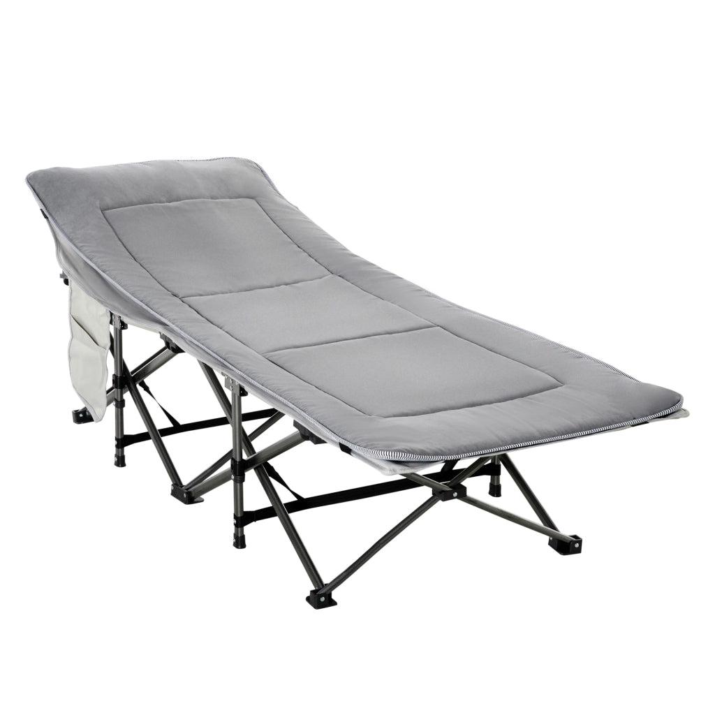 Lettino da Campeggio Pieghevole e Imbottito con Tasca Portaoggetti, 188x64.5x53 cm, Grigio chiaro
