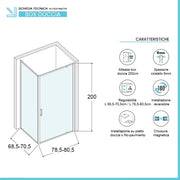 Box doccia angolare 70x80 cm con porta battente in cristallo serigrafato Ted