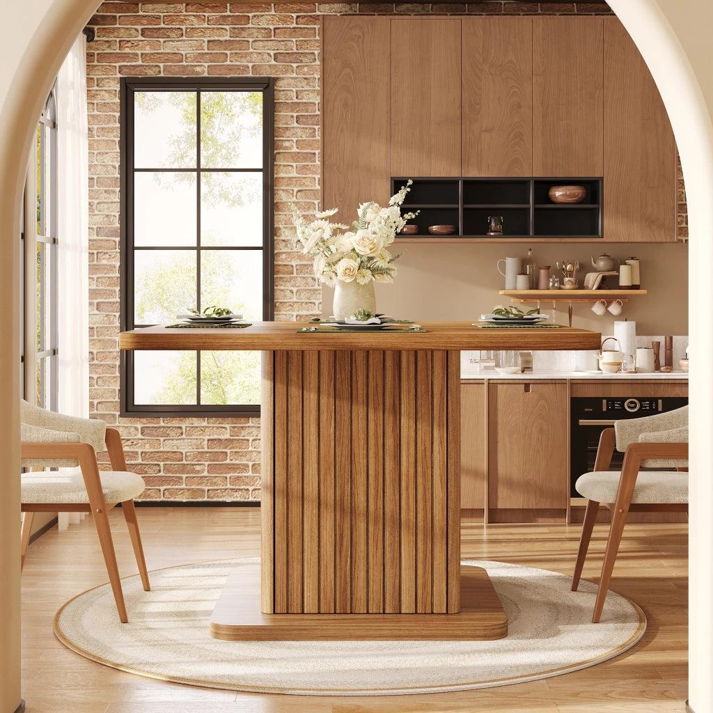 Tavolo da Pranzo Quadrato 80x80 cm 4 Posti con Contenitore LEMONMAX; 2 Ripiani; Ante Scanalate; MDF Effetto Legno Marrone Scuro; H 76 cm