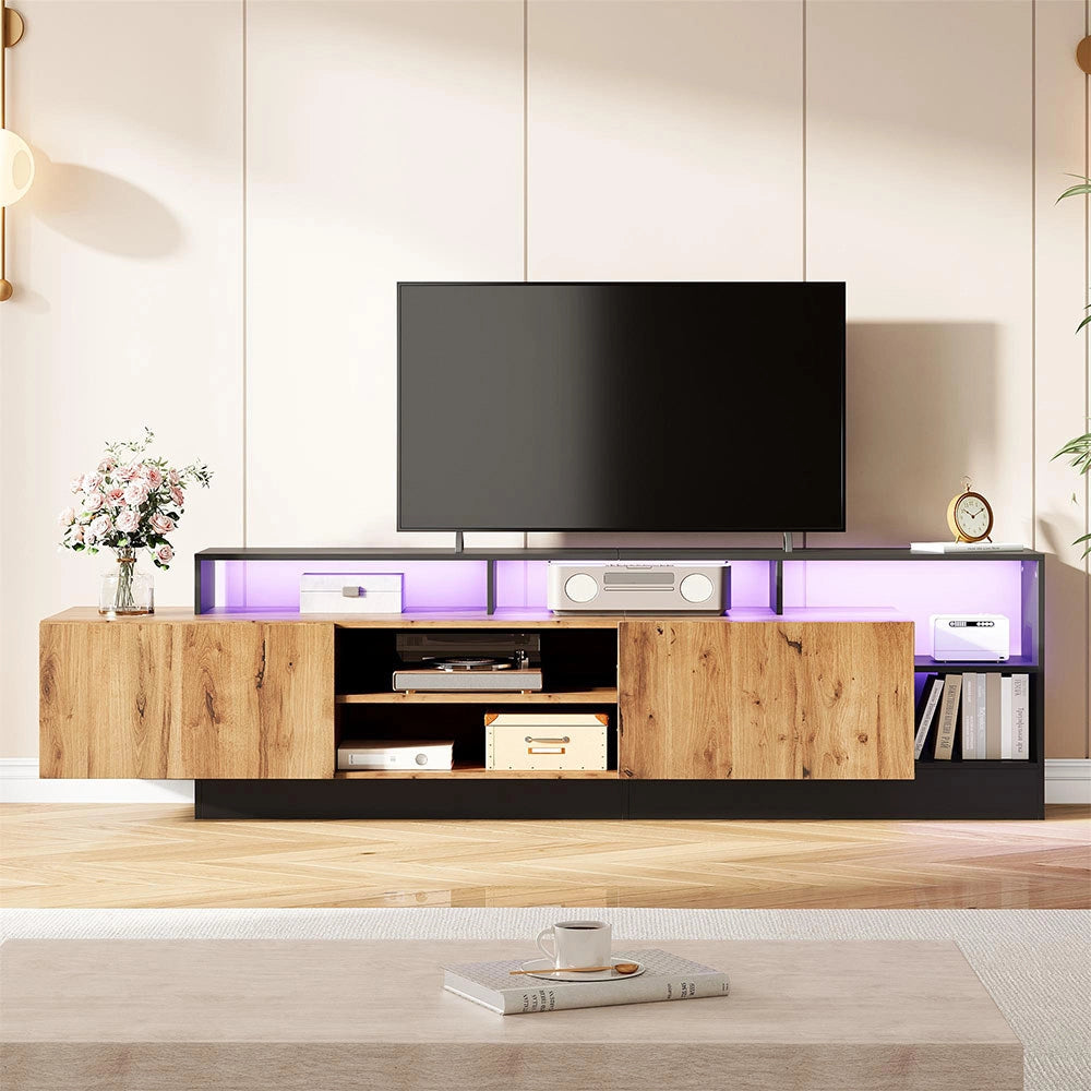 Mobile TV moderno - Xylo - Legno/telaio nero LED per TV 70"