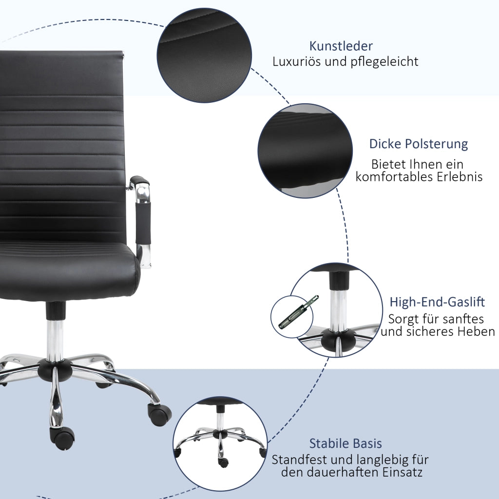 Sedia da ufficio ergonomica con altezza regolabile e funzione oscillante in pelle nera